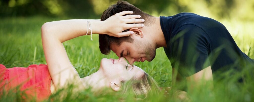 couple, field, lovers