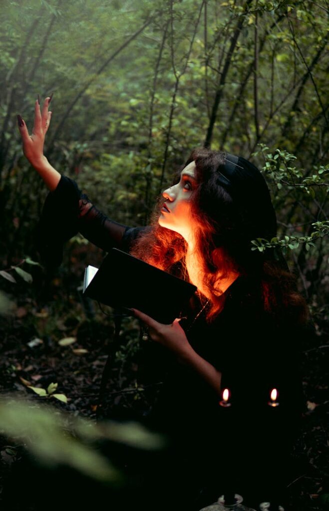 Witch Casting Spells in the Forest